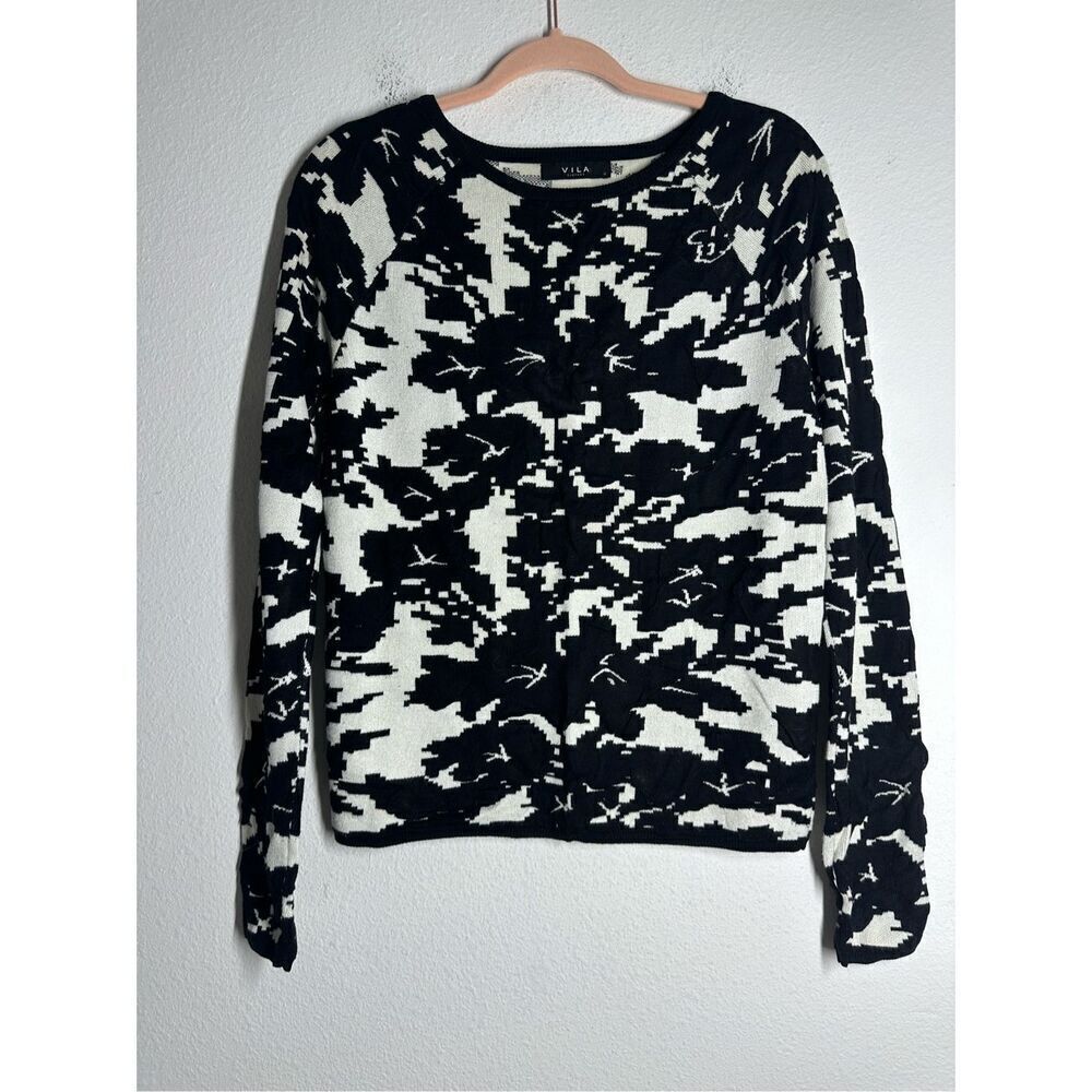 Vila Women’s 3D White Black Bohemian Sweater Size S